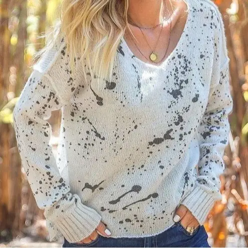 Wooden Ships  Splatter Pullover Sweater Cream Gray Mohair Wool Size Small Medium