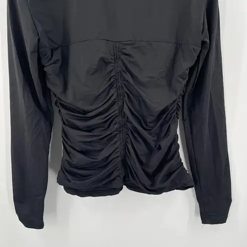 Rachel Parcell Top Size Large Ruched Fitted Mockneck Long Sleeve Black Spandex