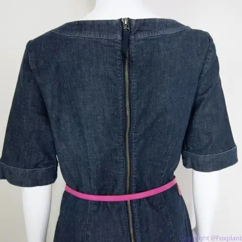 Boden navy blue short sleeves boat neck jean denim dress, women's size 8R Blue
