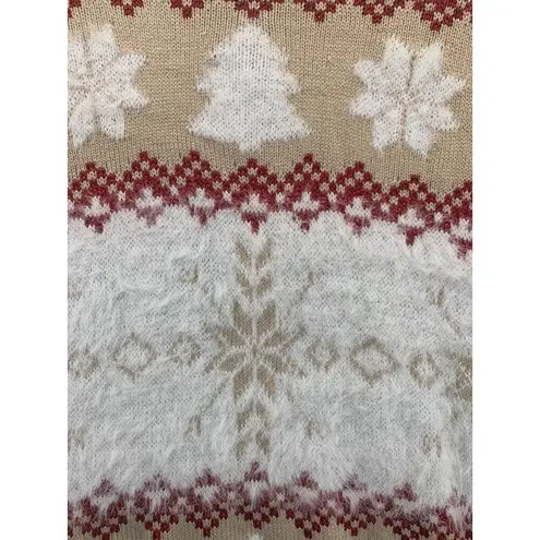 Holiday Time  | Size M Fuzzy Christmas Sweater Beige Red White Crew Neck VGUC