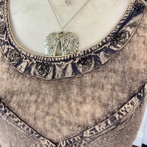 Early 2000's Tan Brown Embroidered Whimsygoth Boho Cami Tank Top S