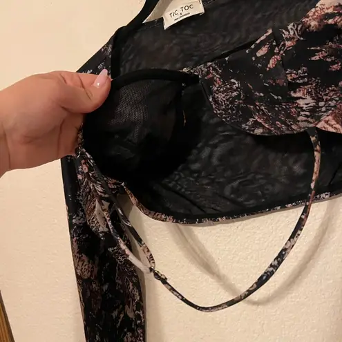 Tic Toc Los Angles Long Sleeve Underwired Bustier Crop Top Floral Sheer Sz Small