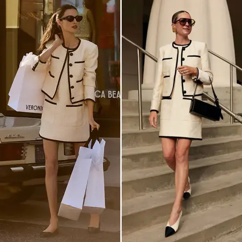 Veronica Beard Darla Jacquard Contrast Trim Jacket Size 10 Ivory Black - Image 9