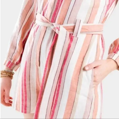 Francesca’s Coco & Jaimeson Brand Rosy Stripe Belted Linen Romper Cream Pink M Red Size M