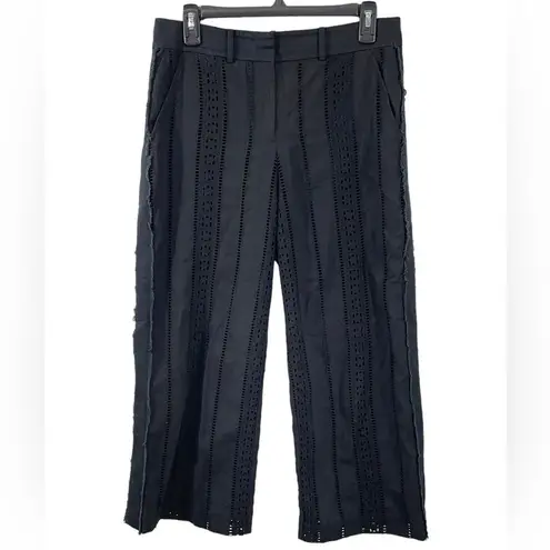 Veronica Beard Leta Eyelet Gaucho Cropped Pants in Black Size 6