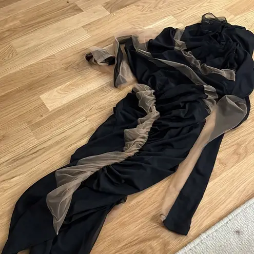 Mugler Swirl Patchwork Illusion Panel Asymmetric Long Sleeve Body