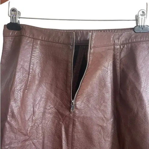 ZARA Skirt Women L Brown A-line Exposed Back Zipper Faux Leather Mini Lined