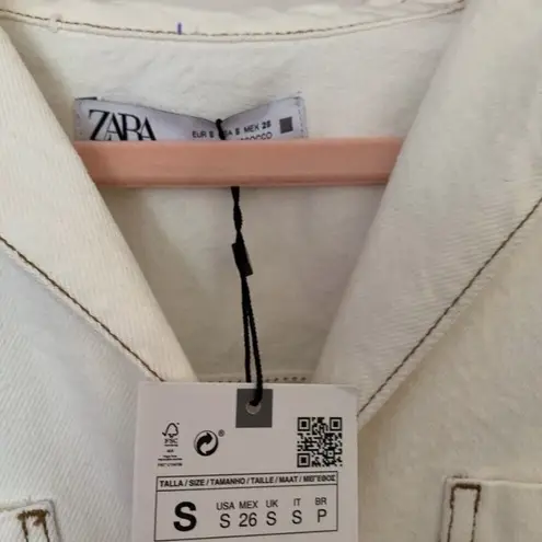 ZARA  Denim Coverall Utility Jumpsuit Small In Cream NWT