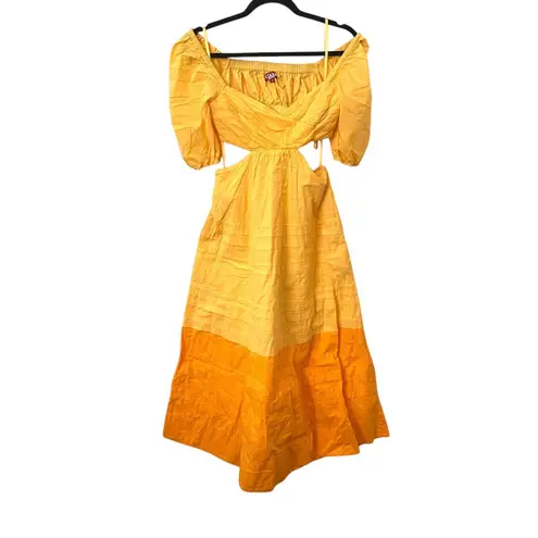 STAUD Carina Cutout Colorblock Midi Dress Yellow Medium