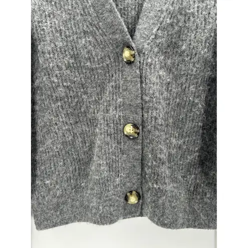 Quince Gray Merino Wool Alpaca Cropped Button Front Cardigan Sweater Size Medium