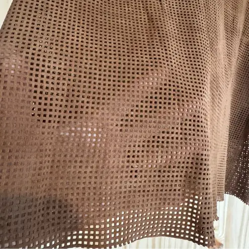 Muubaa Brown Suede Perforated Short Sleeve Top size 10