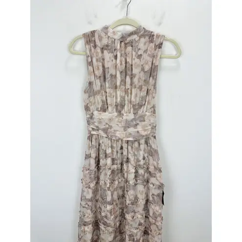 Lulus Happily Sweet Beige Floral Mock Neck Backless Midi Dress Cocktail S NWT Tan