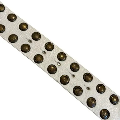 Vintage Studded White Leather Brass Studded Belt Brass
Buckle Rockabilly, Sz M