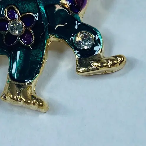Circus Elephant Trunk Up Brooch Pin Metal Enamel Colorful Rhinestone Accents