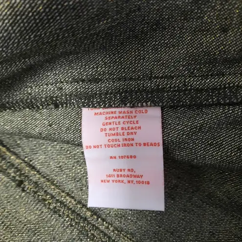 Ruby Rd Petite Womens Beaded Denim Jacket 10P Green Zip Embellished Boho Western