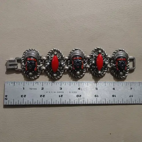 Vintage Selro Selini Bracelet MCM Red Black Enamel Lady Princess Faces Large