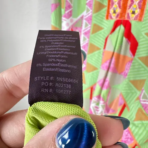 Hale Bob Jersey Tank Dress Cabana Green Pink Beaded Summer Pool Beach Medium