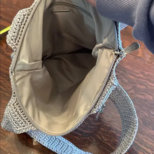 The Sak Woven Top ZIp closure Crotchet Bag cream