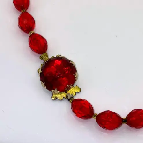 Monet Vintage 1960s Hong Kong Iridescent Red Acrylic Bead Necklace & Clip-On Earrings