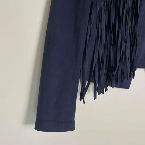 VERO MODA Women's Navy Open Faux Suede Southwestern Fringe Jacket Extra Small