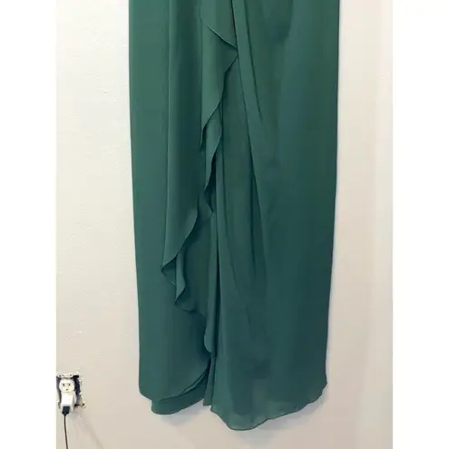 Azazie Size 4 Formal Dress Maxi A Line Empire Pleated Waist V Neck & Back Green