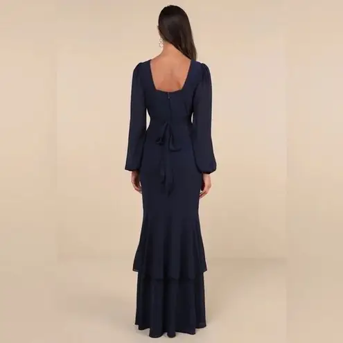 Lulus Tier Elegance Navy Long Sleeve Tiered Maxi Dress Size 2X Blue