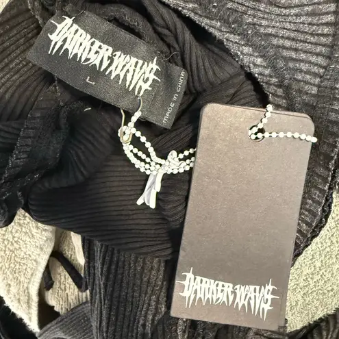 Dollskill Darker Waves Replay Ruched Mini Dress, Charcoal, L Gray Size L