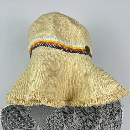 Rip Curl  Yellow Woven Paper Straw Floppy Sun Hat with Retro Stripes