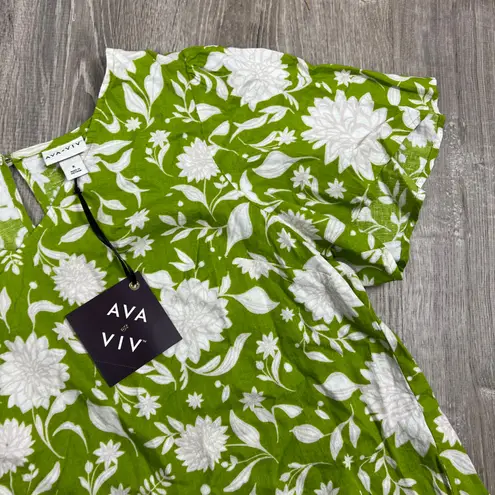 Ava & Viv Women's Plus Size Green and White Short Sleeve Blouse - Size X - NWT