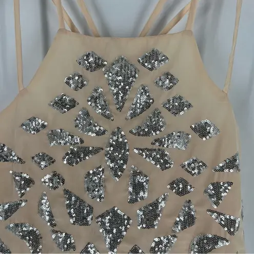 Truth NYC Sheer Lightweight Pink Chiffon SIlver Emellished Sequins Strappy Tank