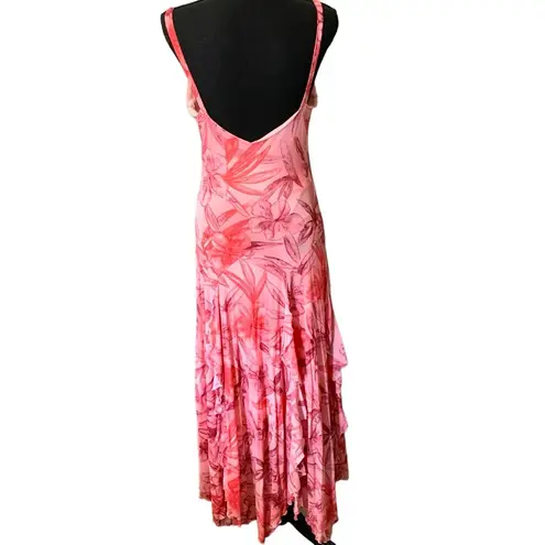 Serendipity  (vintage) Hawaiian pink floral stretch ruffle maxi dress beach cover