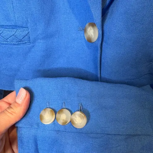 Jason Wu Womens Blue Linen Cropped Blazer Jacket Braided Trim Size Medium