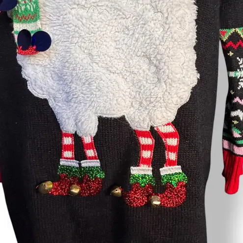 33 Degrees XL Fa La La Llama Holiday Tunic Sweater Black Red Green Fair Isle