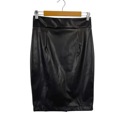 Aprll Black Faux Leather High Waist Midi Pencil Skirt Size Small