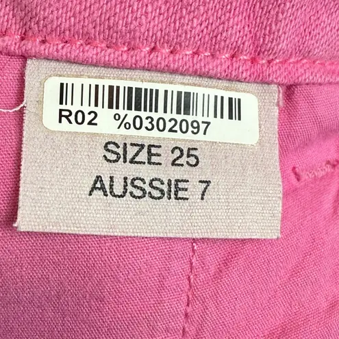 Rollas Jeans Women's 25 Pink Denim Linen Blend Tapered Leg Retro High Rise