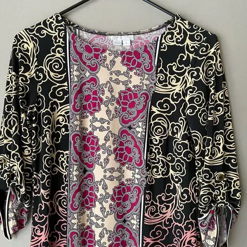 London Times sz 4 pink black paisley boho mini shift dress