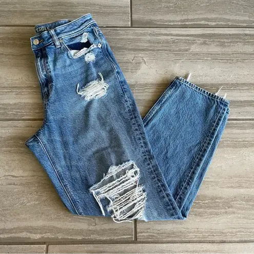 American Eagle Women’s Blue Ripped Denim Comfort Stretch Mom Jean Size 8 Regular