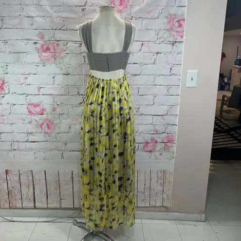 Ryu yellow floral accordion pleated halter maxi dress