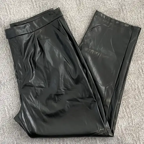 H by Halston New Halston Faux Leather High Rise Straight Leg Ankle Pants Black