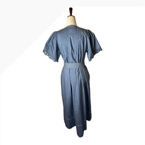 Hunter Bell Dress Women Medium Blue Cotton Puff Sleeve Valencia Midi Boho