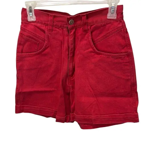Bill Blass Bill Blass Red Denim High Waist Mom Shorts Womens Vintage 90s Cotton