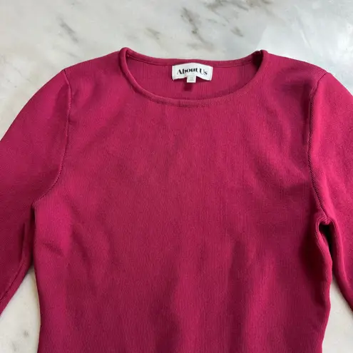 About Us Women's Long Sleeve Crop Top Ribbed Knit Raspberry Size XS