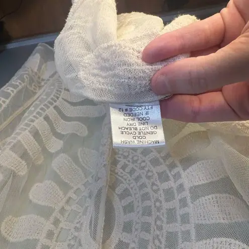 Rebellion Cream Boho White Sheer Lace Midi Kimono Cardigan Beach Coverup Medium