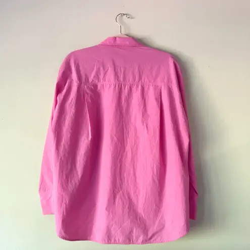 ZARA Poplin Barbie Pink Button Up Collared Long Sleeve Shirt