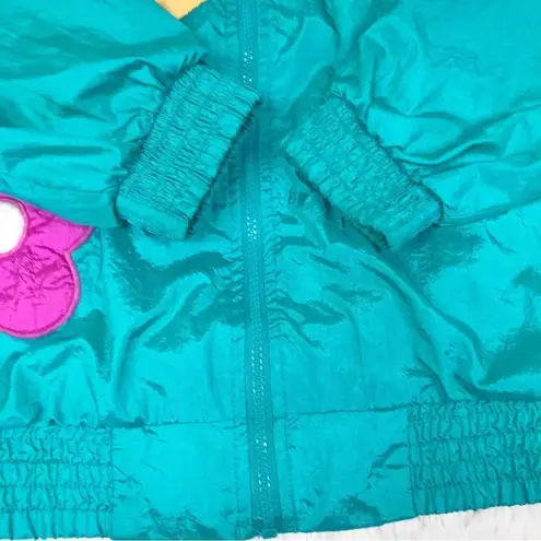 London Fog VINTAGE 80s 90s Color Block Windbreaker Jacket Teal Floral Size Large