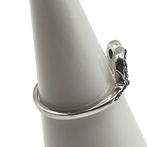 Sterling Silver Marcasite Heart Ring Sz 6.5 Love Knot Statement Band Jewelry