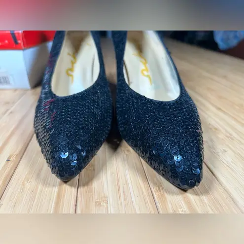 Impo Vintage 90’s Pointed Toe Black Sequin Heels Size 9.5