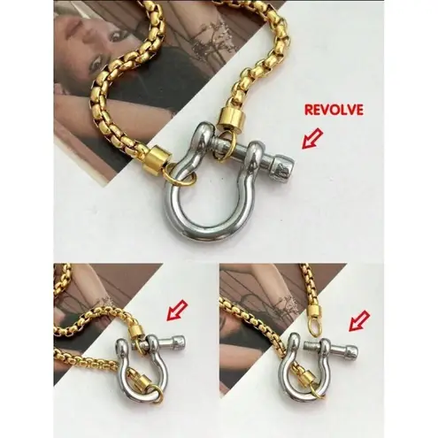18K Gold Plated Carabiner Screw Lock Necklace Stainless Steel Womens Jewelry