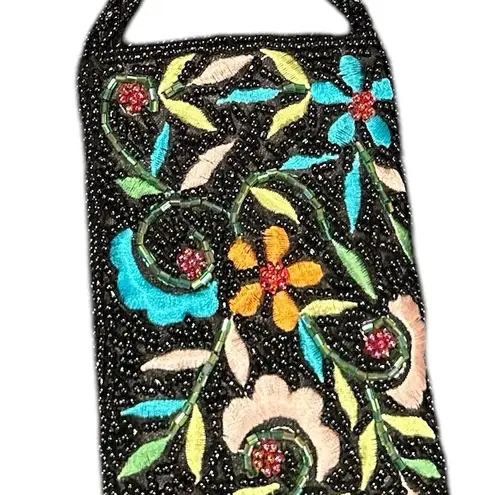 🔵 SALE 3/$25 Mini multi colored bead embellished floral embroidered crossbody Black