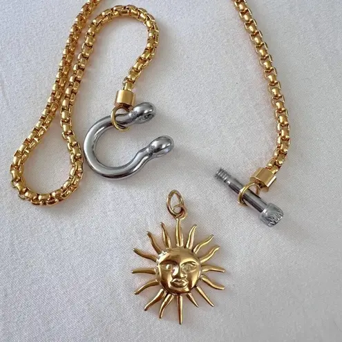 18K Gold Plated Carabiner Screw Lock Necklace Stainless Steel Womens Jewelry